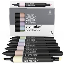 Winsor & Newton Promarker Graphic Drawing Set of 6 Markers Pastel Tones